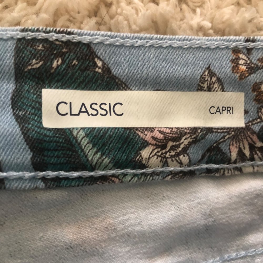 Code Bleu Size 12 Petite Blue Tropical Print Classic Capri - Picture 6 of 12